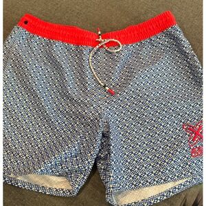 Munich Swim Trunks Mens XL Blue Red Geometric‎ Pattern Shorts